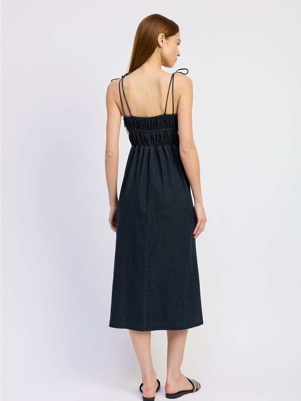 En Saison Natalia Crochet Trim Tie Shoulder Midi Dress Vintage Indigo Size Small - Picture 3 of 6